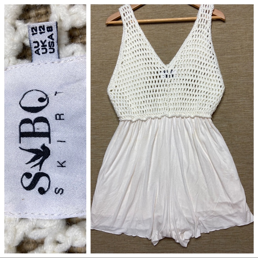 SBO Romper Ivory Crochet Stretch Boho 8